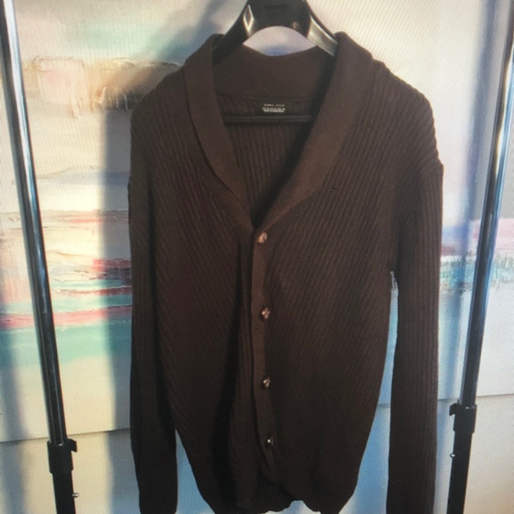 Men's Brown Shawl Collar Sweater